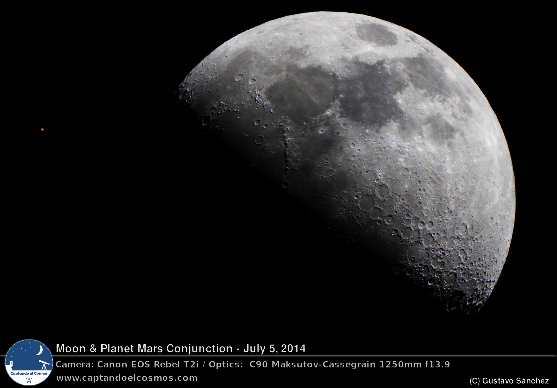 Conjunción del planeta Marte y la Luna. 5 de julio de 2014. Crédito: Gustavo Sánchez/Captando el Cosmos