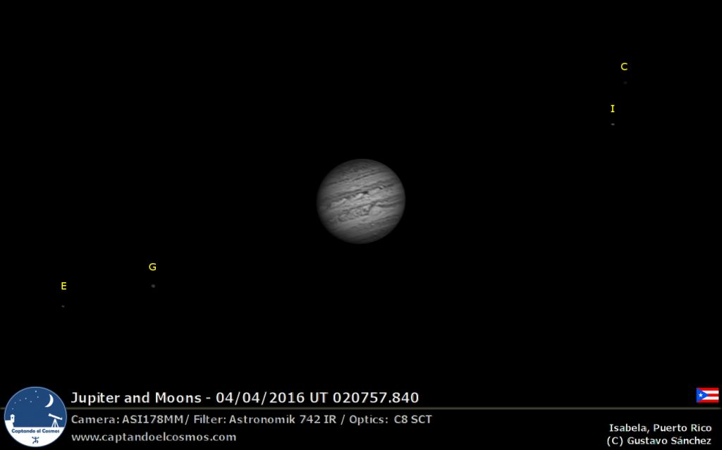 Júpiter y sus lunas 4-4-2016