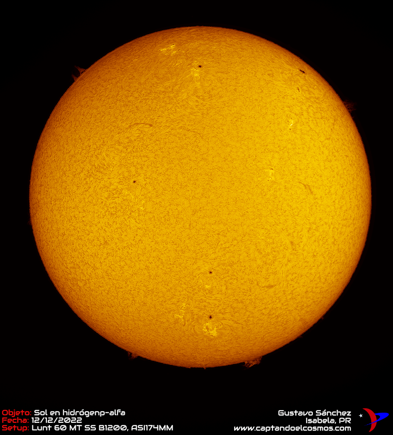 El sol en hidrógeno alfa – 12 diciembre de 2022