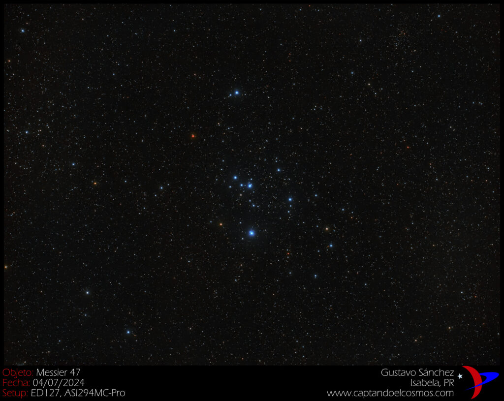 Messier 47: Cúmulo Abierto en la constelación de Puppis
