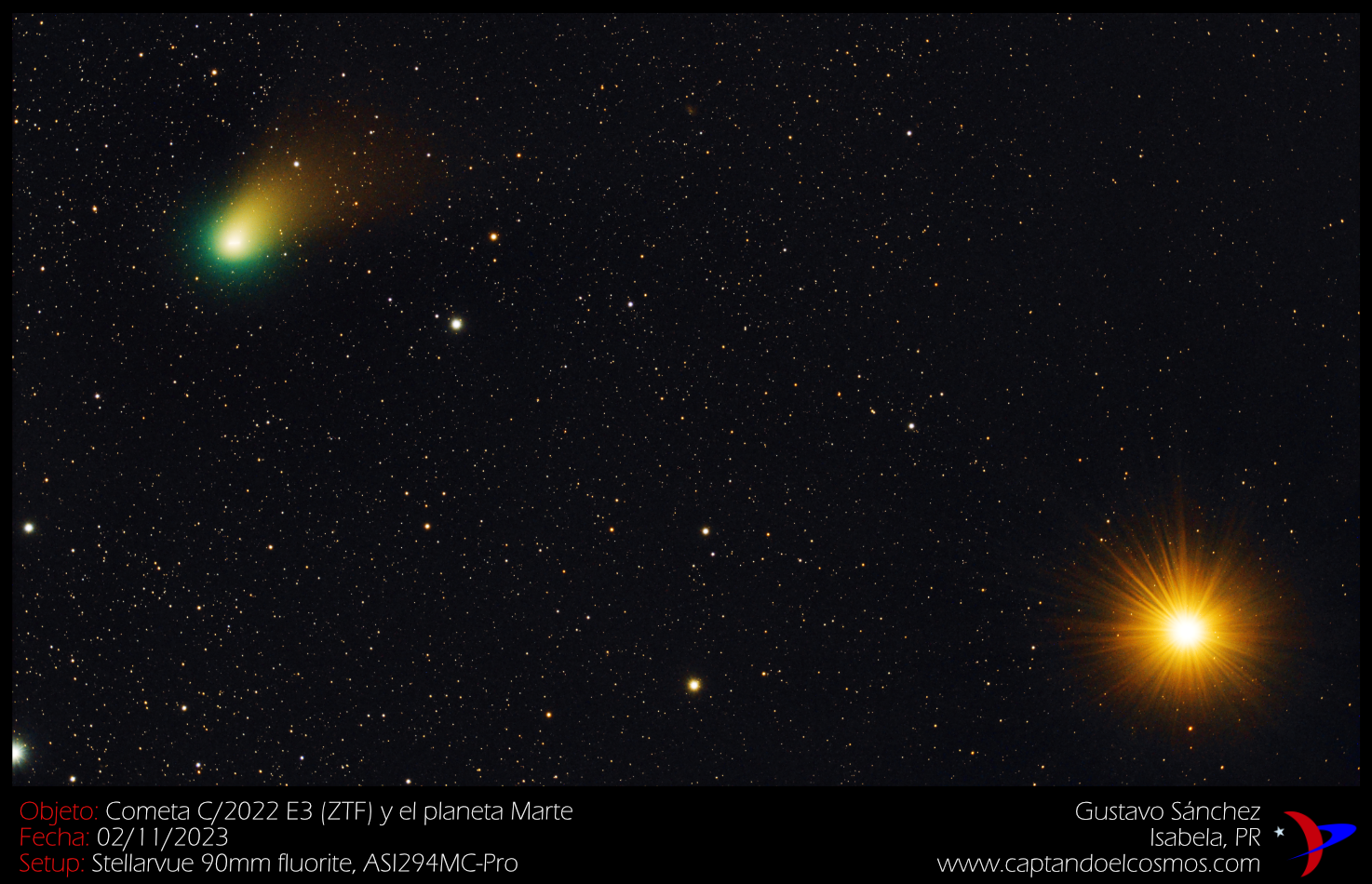 Cometa C/2022 E3 (ZTF) y el planeta Marte. Crédito: Gustavo Sánchez