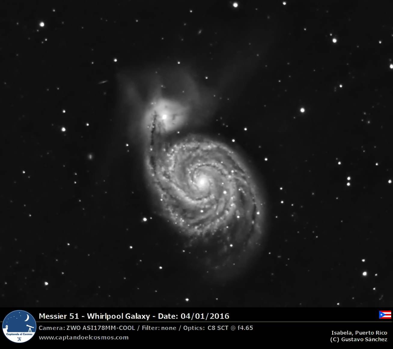 Galaxia Remolino (Messier 51). Crédito: Gustavo Sánchez