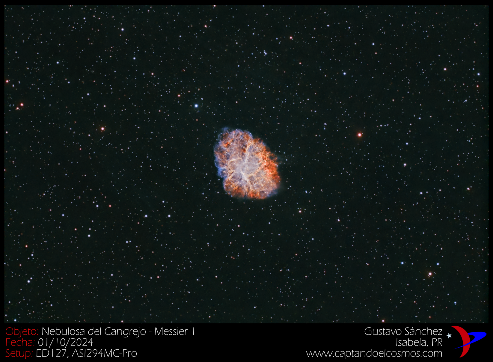 Messier 1: Nebulosa del Cangrejo. Crédito: Gustavo Sánchez