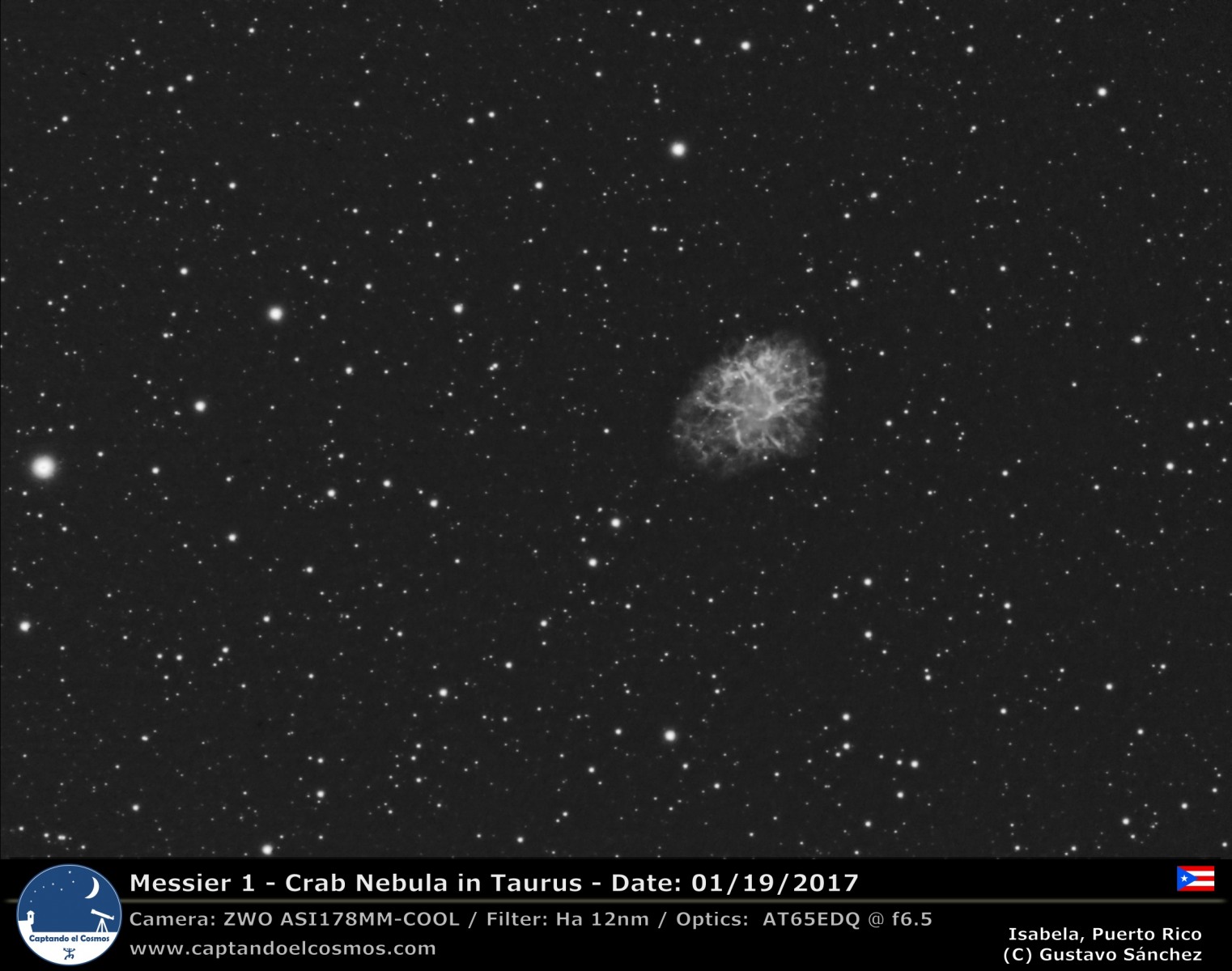 Nebulosa de Cangrejo (Messier 1). Crédito: Gustavo Sánchez.