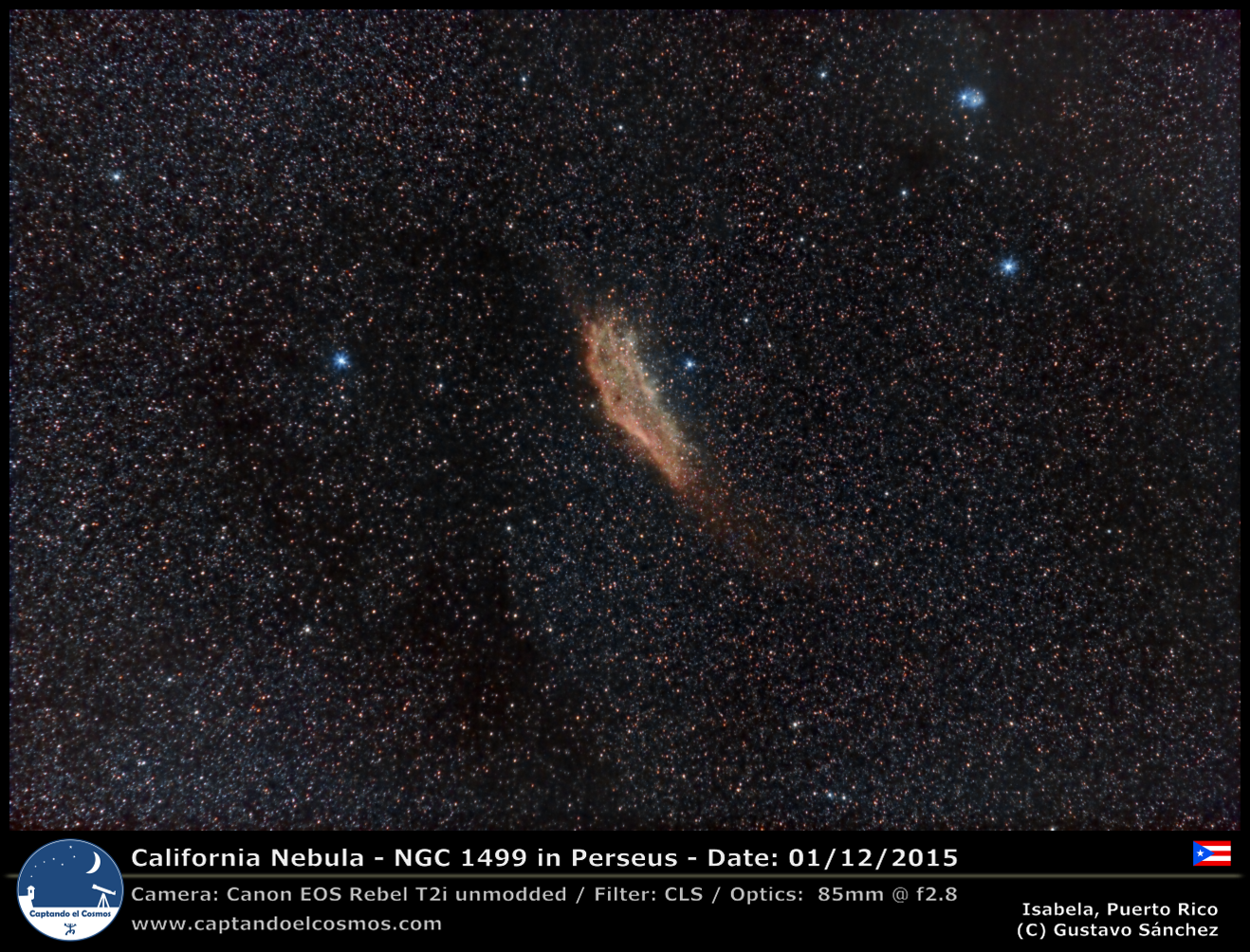 California Nebula (NGC 1499). Crédito: Gustavo Sánchez