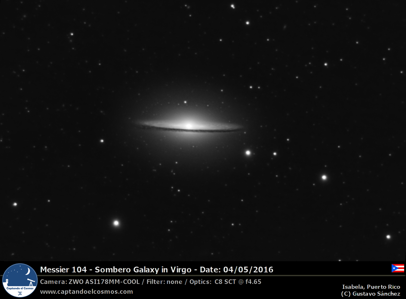 Messier 104 en la constelación de Virgo. Crédito: Gustavo Sánchez