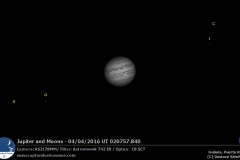 Júpiter y sus cuatro lunas galileanas. Crédito Gustavo Sánchez