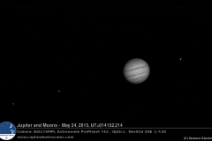 Júpiter y sus lunas. Izquierda a derecha: Europa, Io, Júpiter, Ganímedes. Crédito: Gustavo Sánchez/Captando el Cosmos