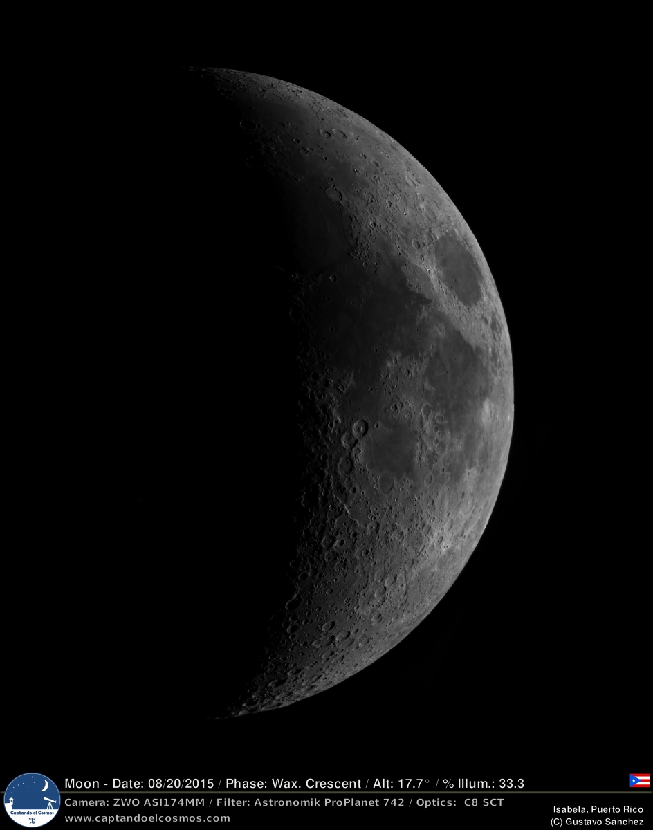 Mosaico de cuatro cuadros de la luna en cuarto creciente. Crédito: Gustavo Sánchez/Captando el Cosmos.