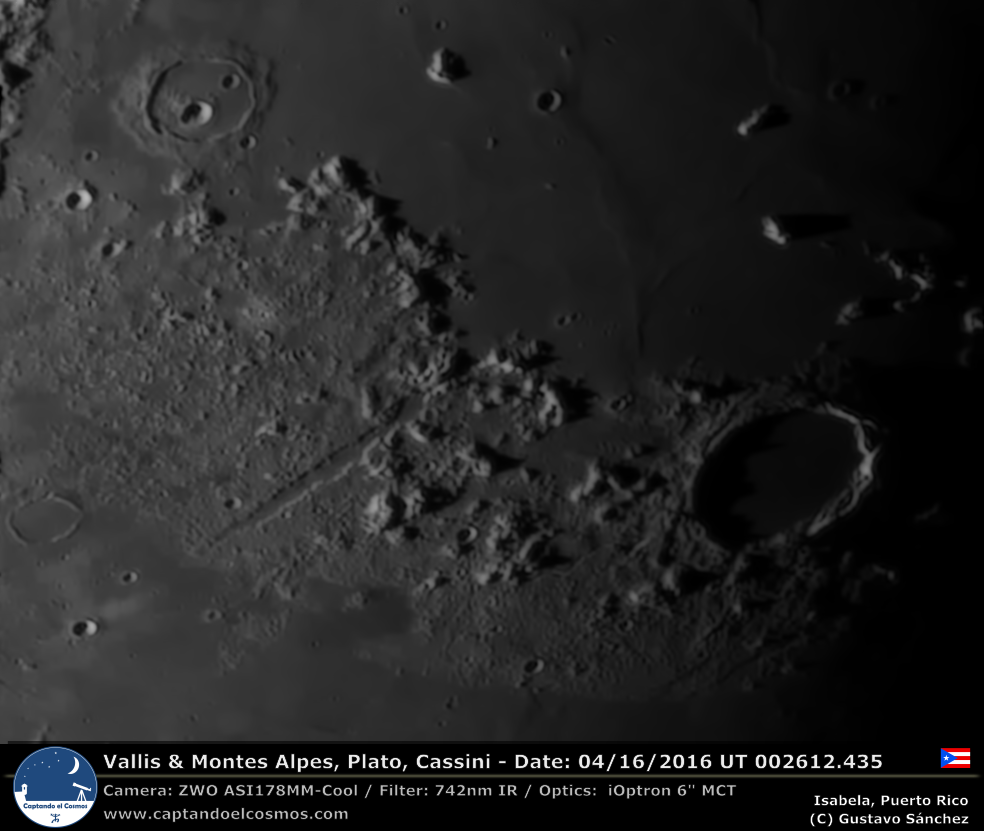 Valles y Montes Alpes, Cassini y Plato. Crédito: Gustavo Sánchez.