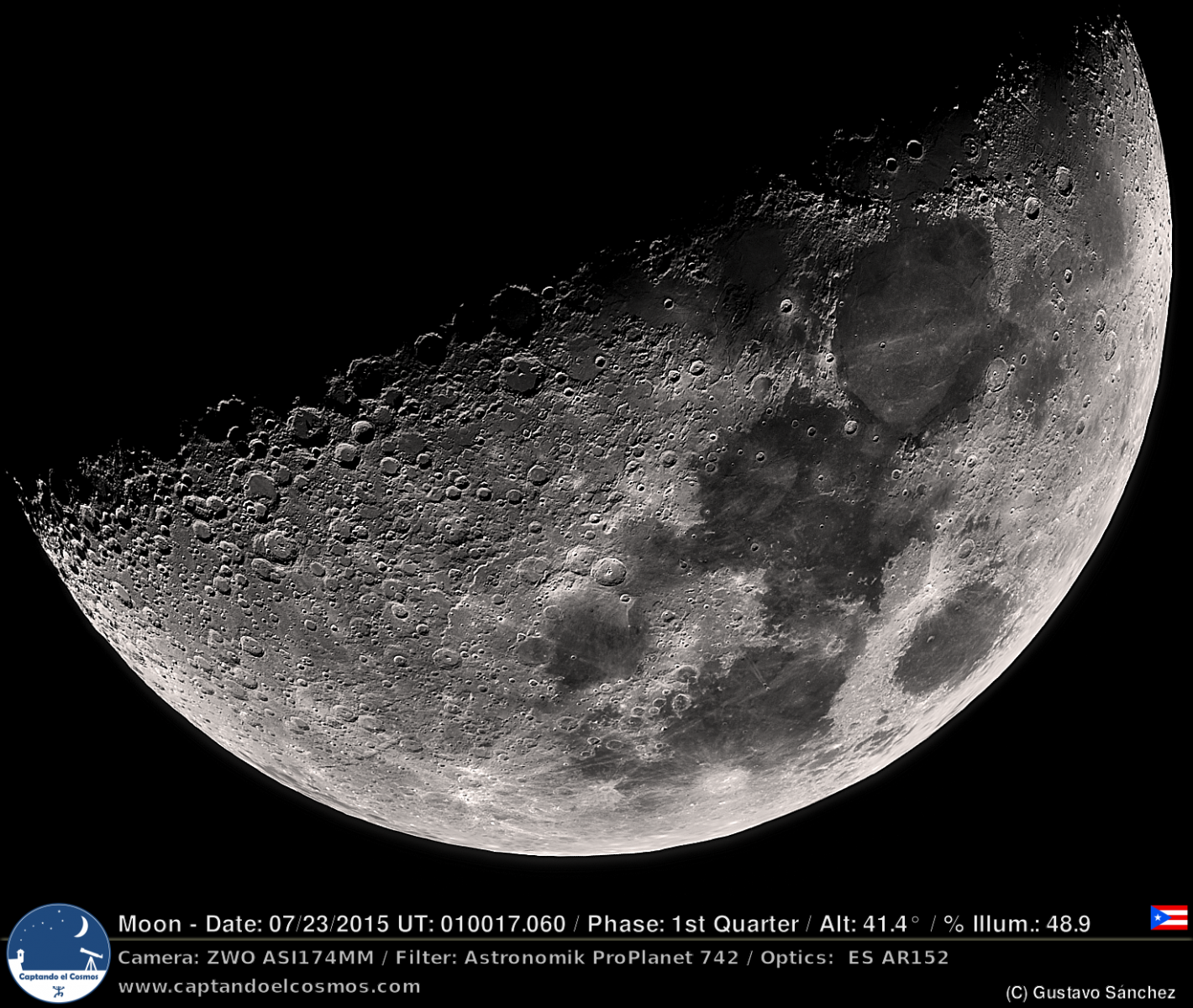 Luna en Cuarto Creciente. Crédito: Gustavo Sánchez/Captando el Cosmos.