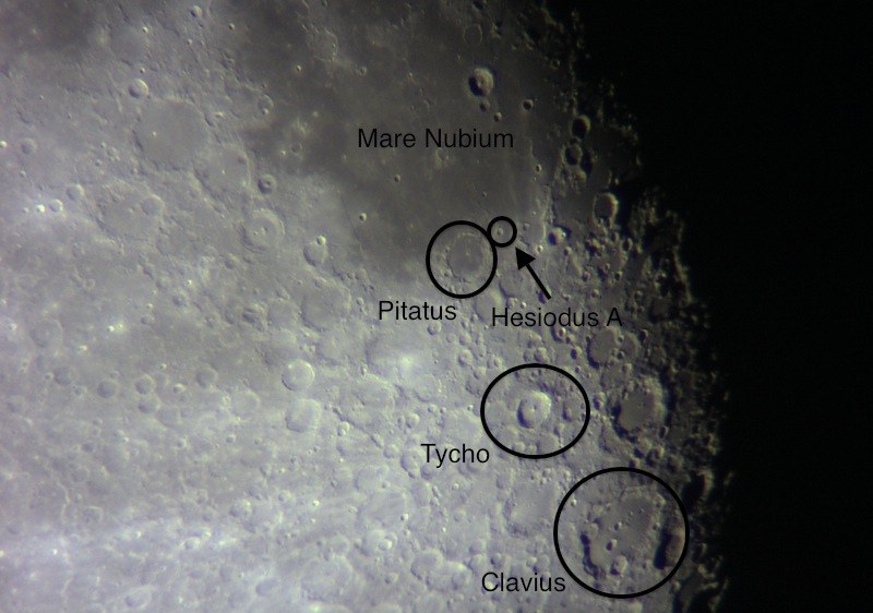 Objetivos de la observación (región sur de la luna).