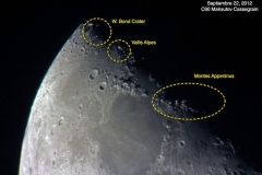 Región noreste de la Luna, donde se encuentran los objetos observados en esta sesión de observación y astrofotografía.