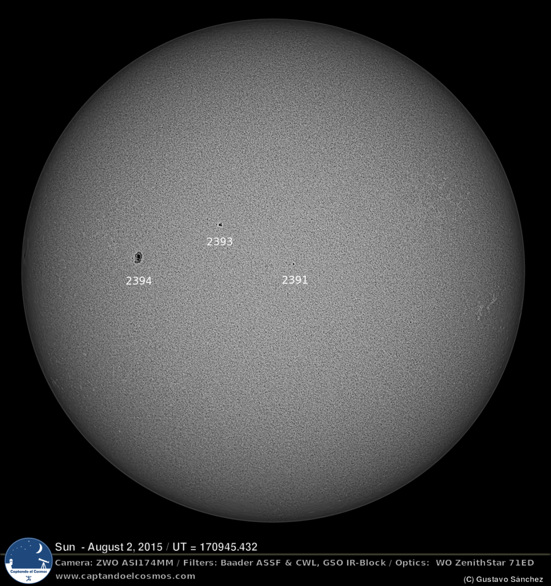 Sol, 2 de agosto de 2015. Crédito: Gustavo Sánchez/Captando el Cosmos