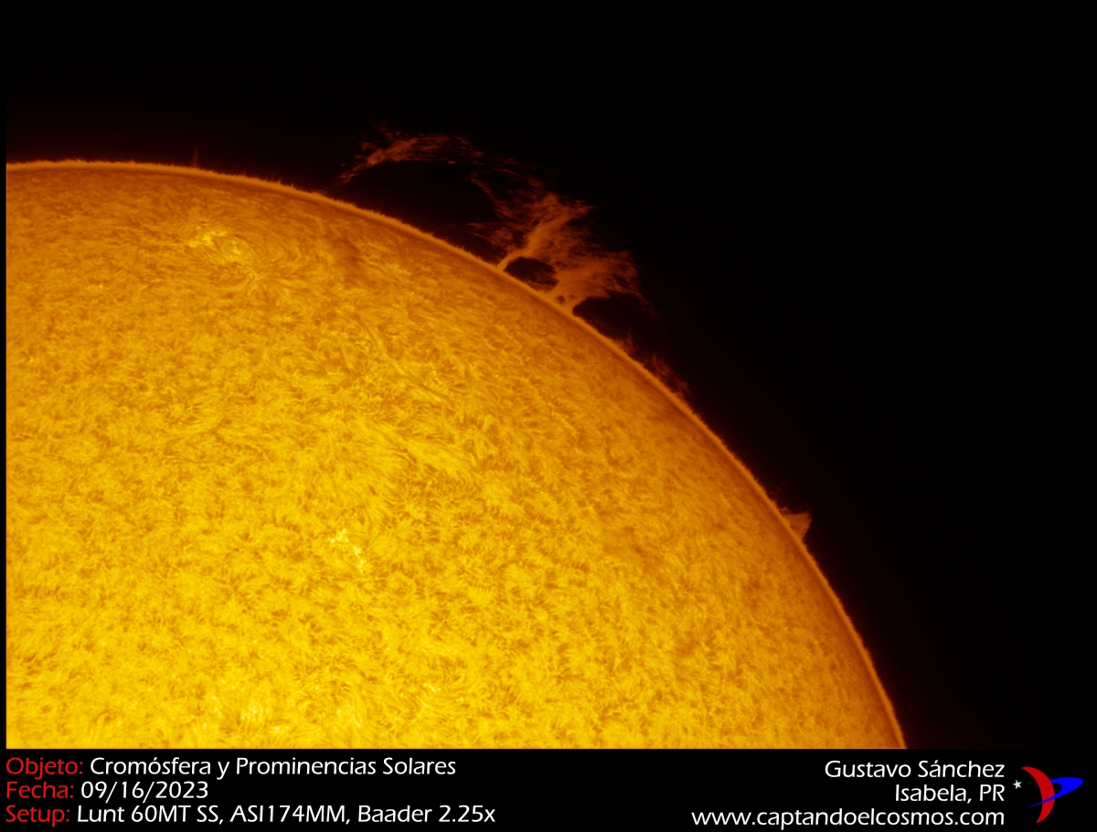 Enorme prominencia en el sol. Crédito: Gustavo Sánchez/Captando el Cosmos